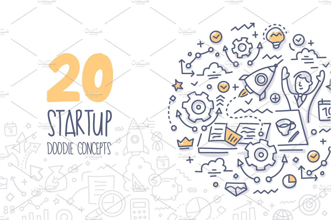 20 Startup Doodle Concepts cover image.