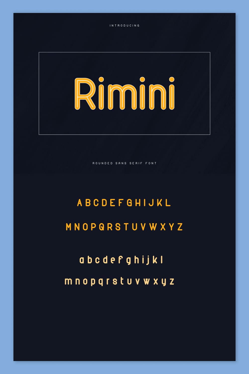 An example of a Rimini-Rounded Sans Serif Font on a black background.