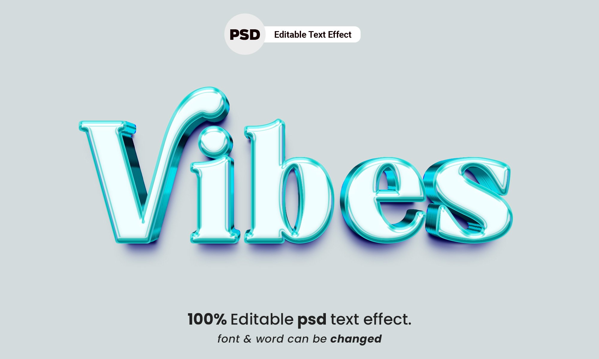 Vibes 3d editable PSD text effectcover image.