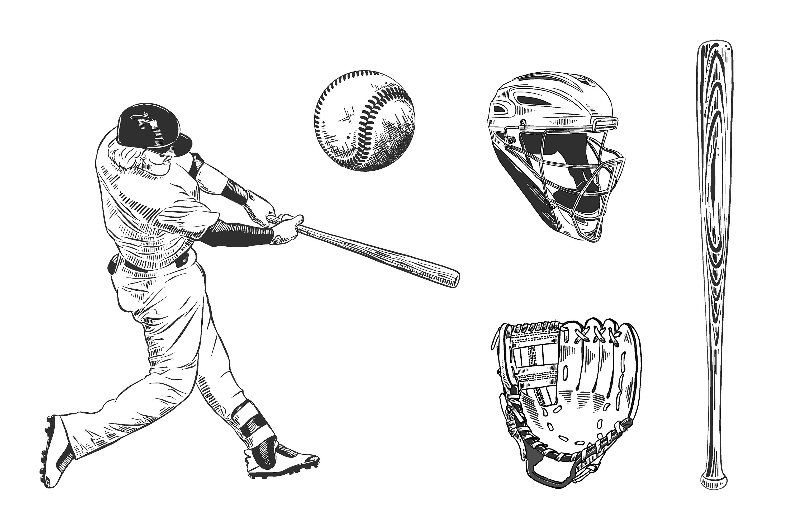 A drawing of a baseball player swinging a bat.