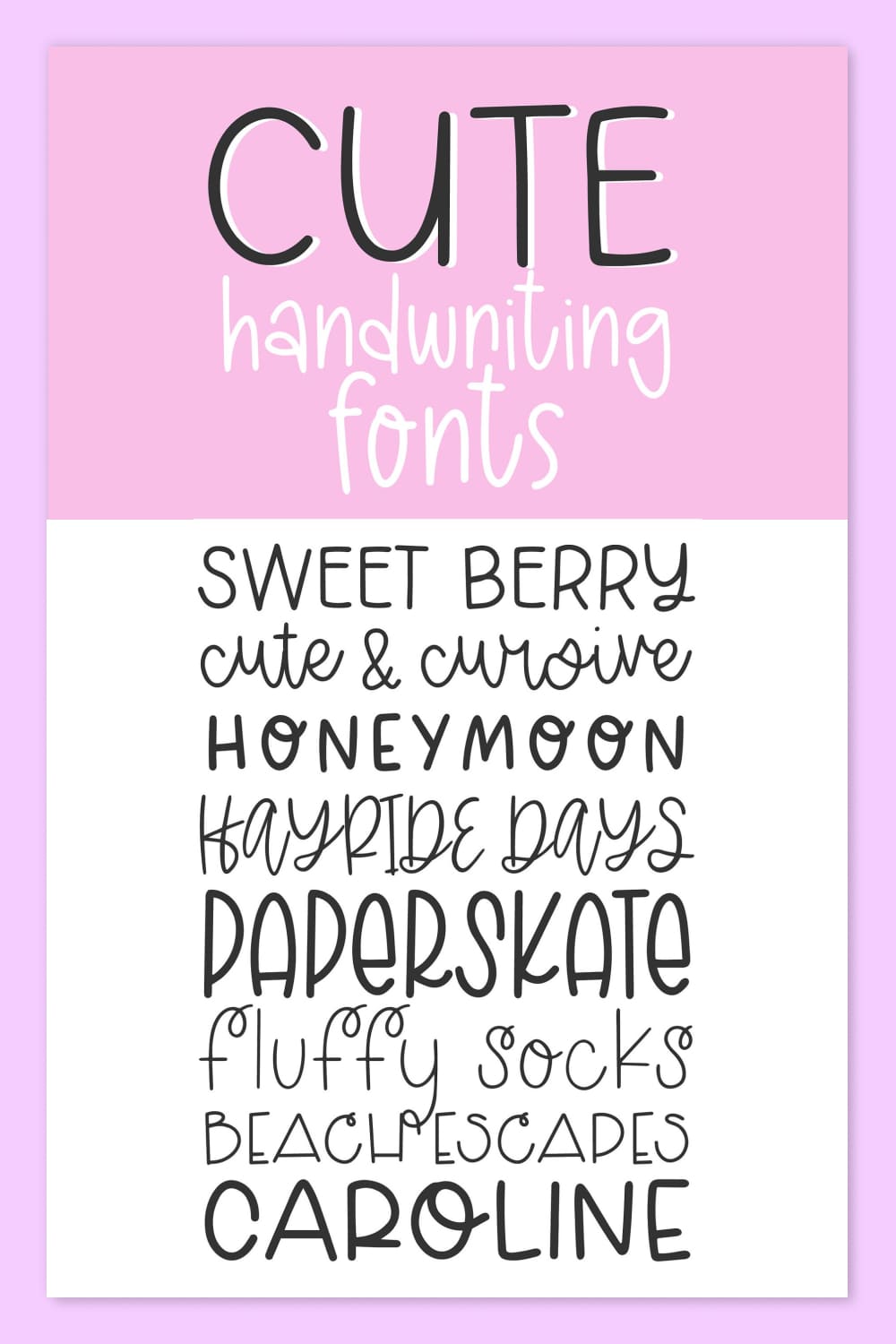 An example of a Handwriting Font Bundle on a white and pink background.