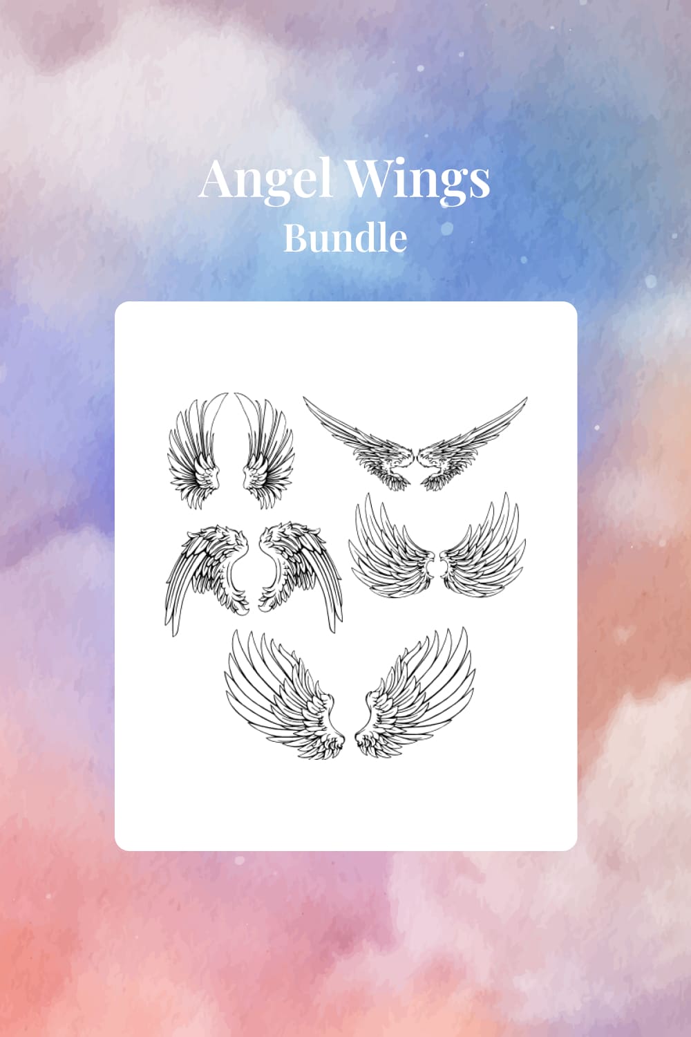 Collage of Image of angel wings with detailed drawing.
