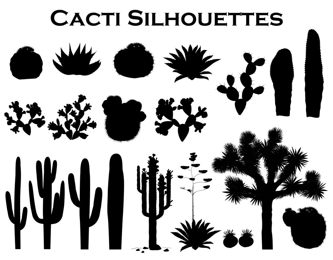 Collection of cactus silhouettes.