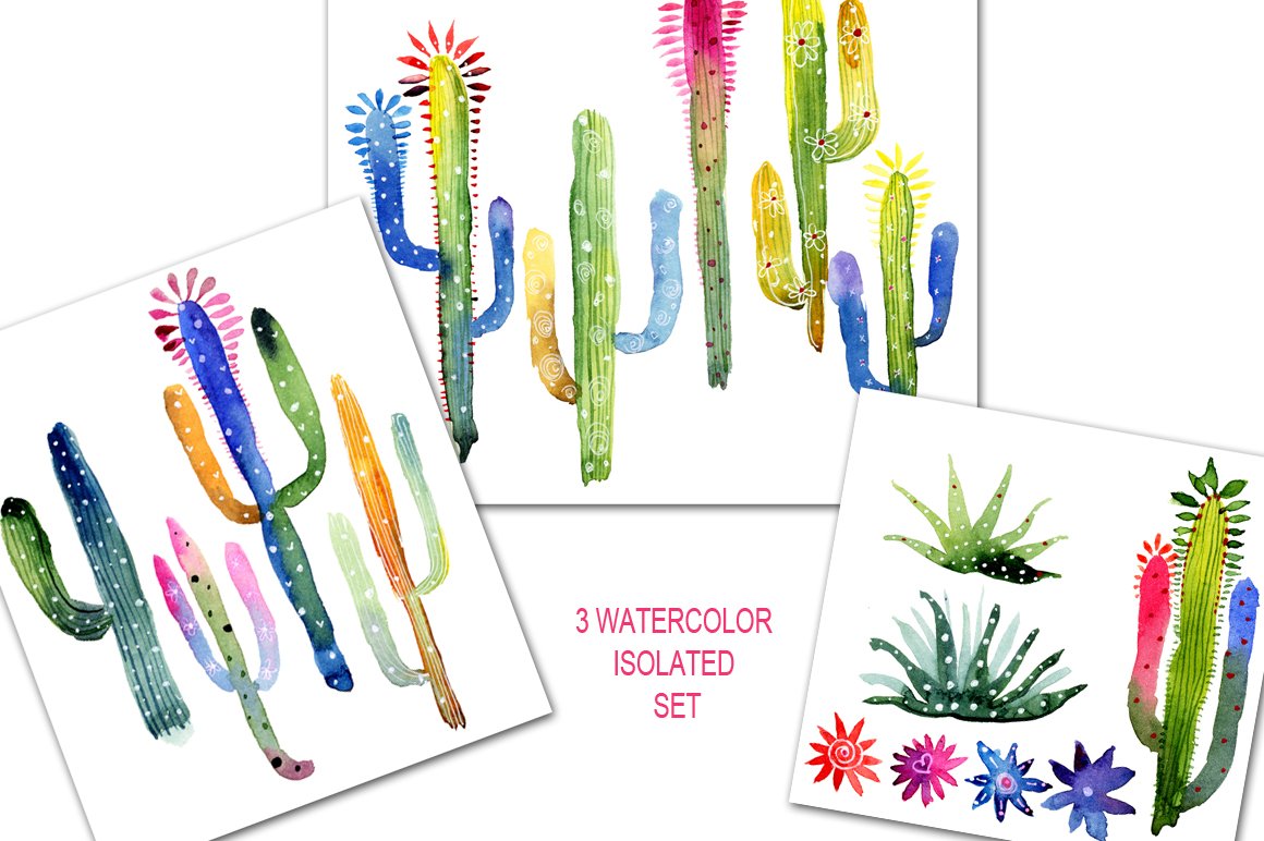 Watercolor Cactus kit preview image.
