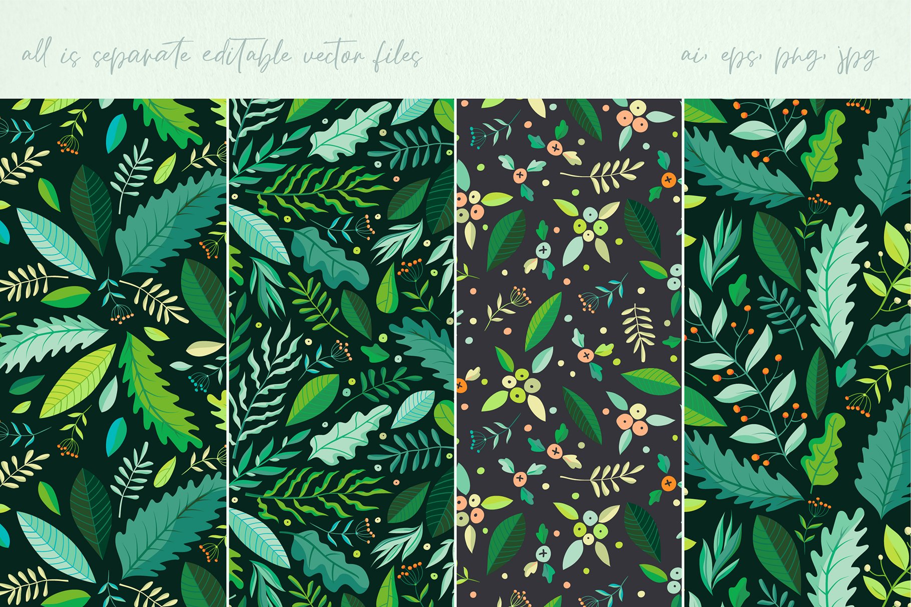 Set of four different patterns of leaves.