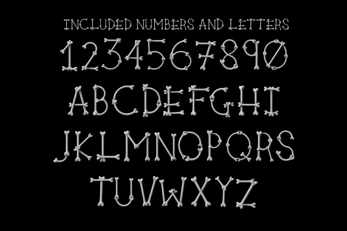 Bones OTF font and PNG images preview image.