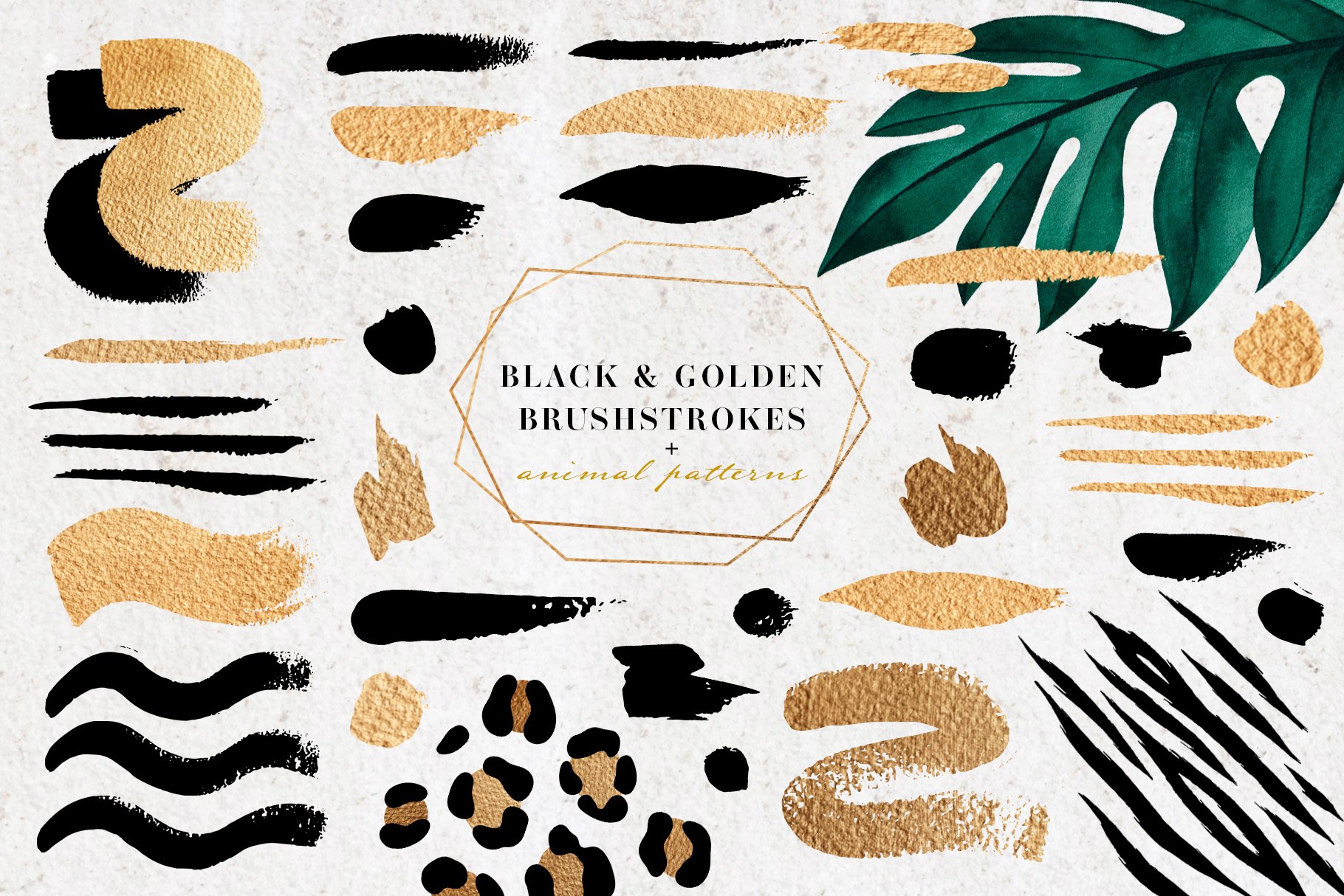 Collection of black and golden brush strokes.