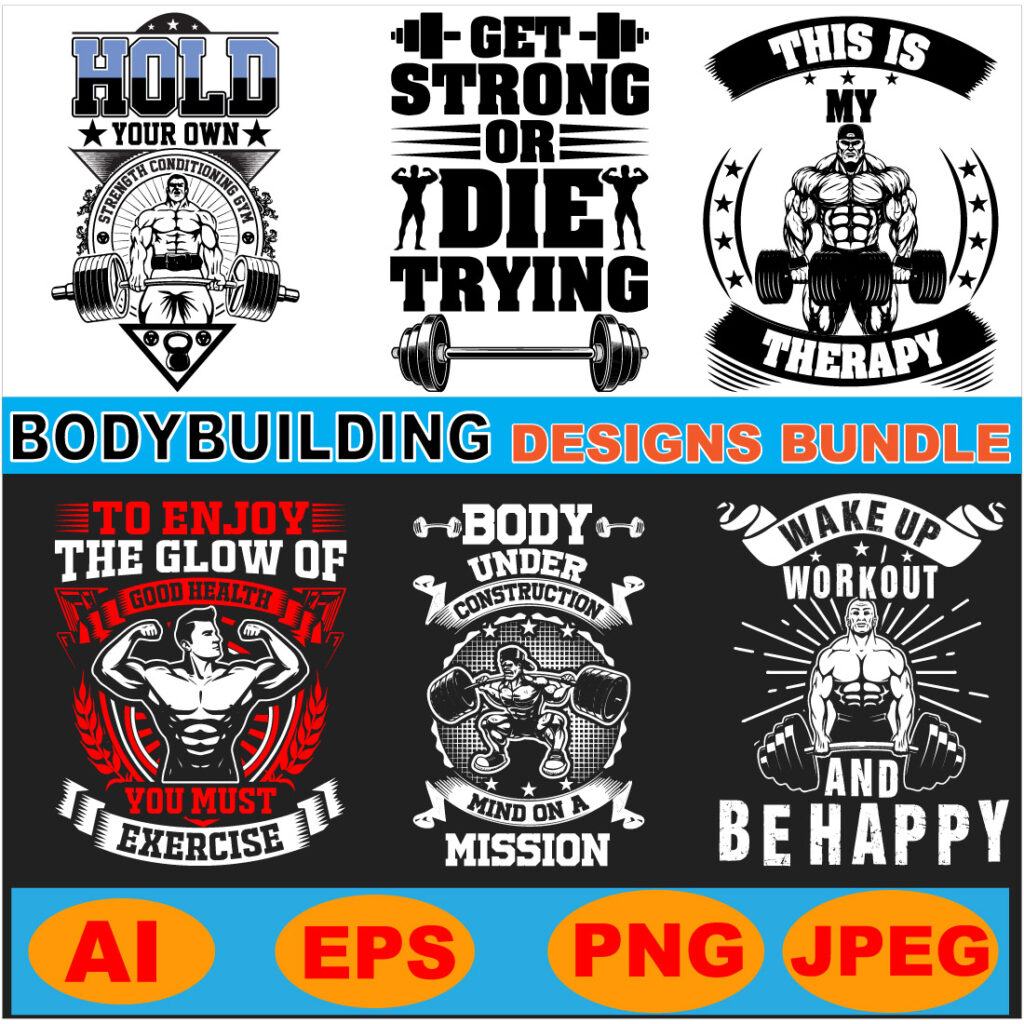 Gym & Fitness T-Shirt Design Bundle - MasterBundles
