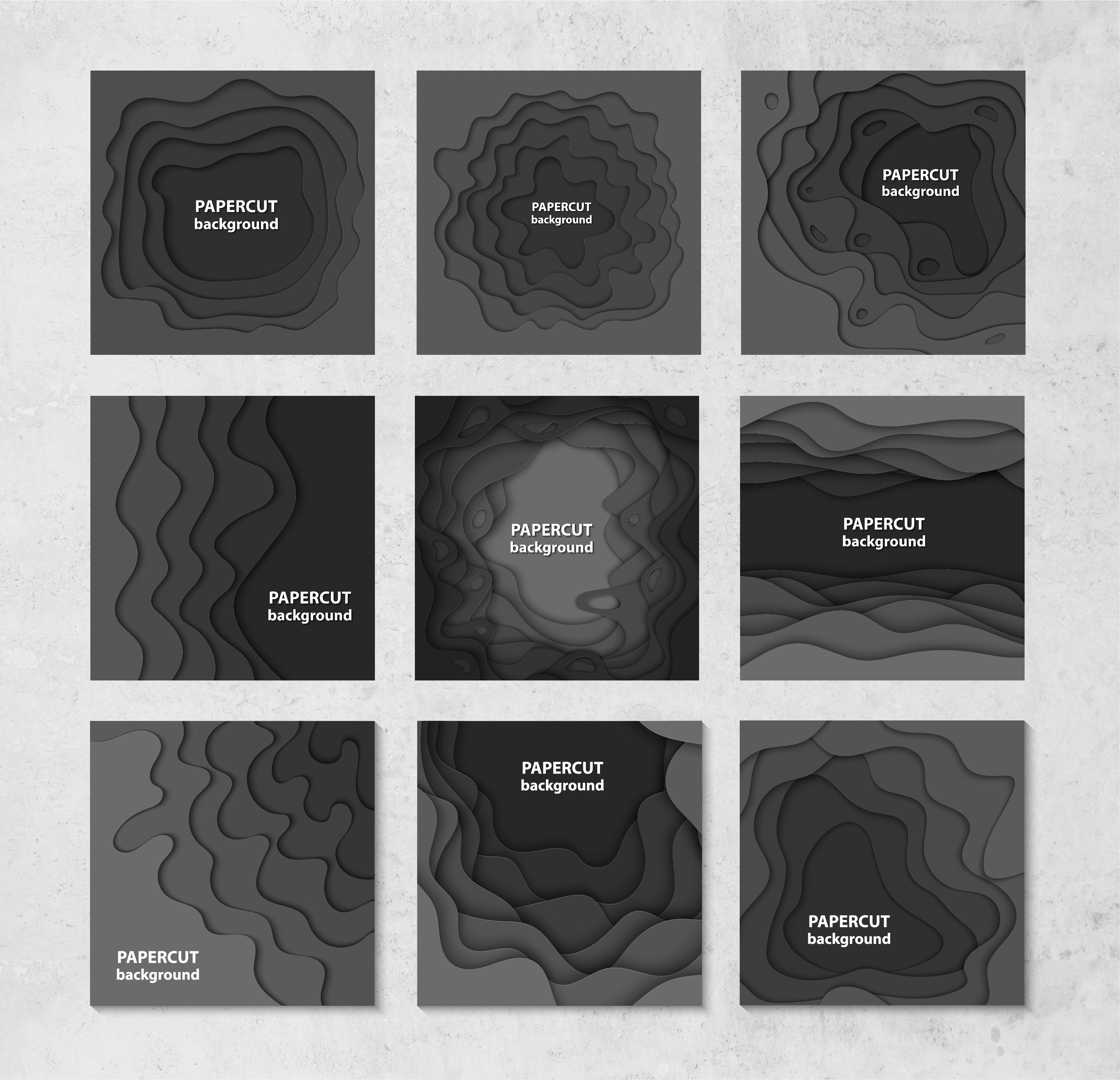 Series of black and white business cards.