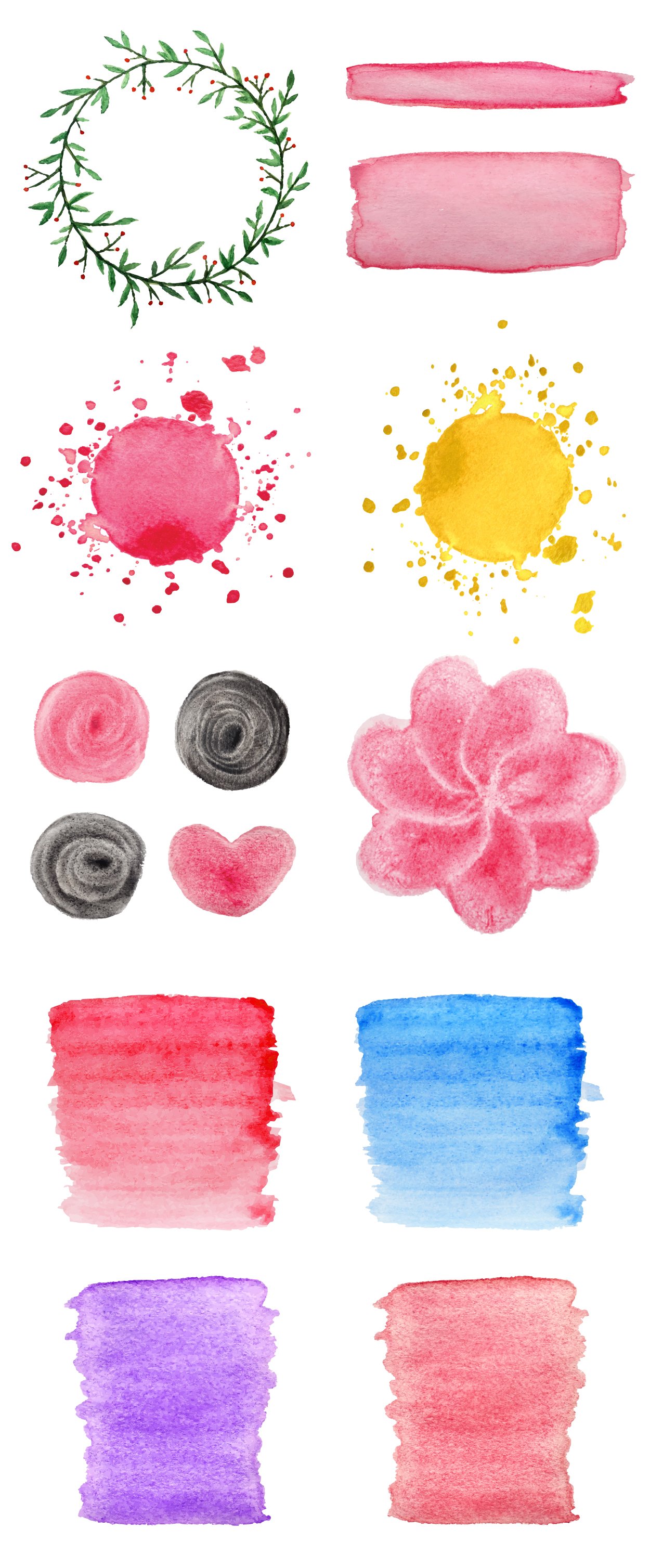 Set of watercolor brushes with different colors.