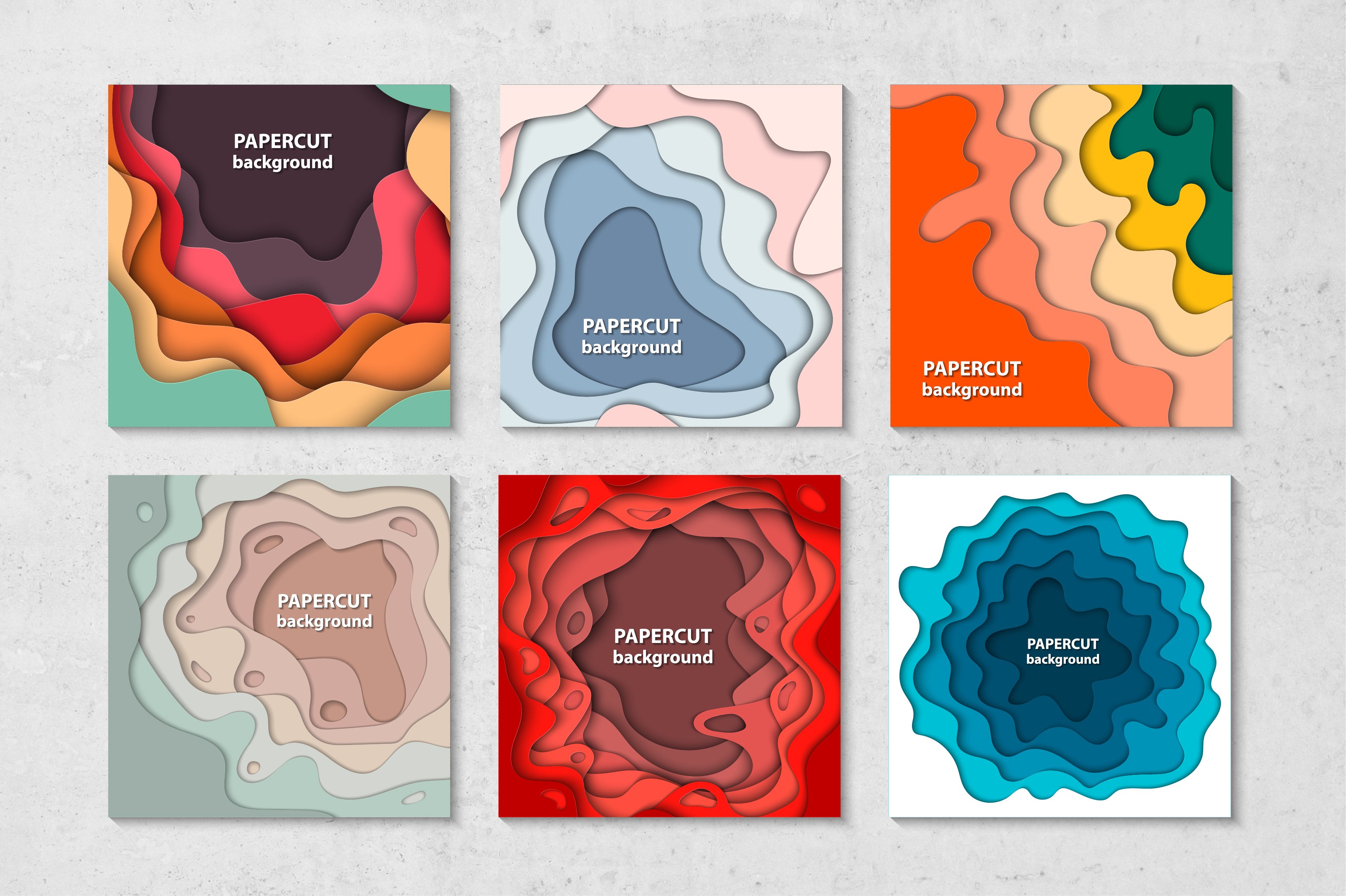 Set of four abstract cards with different colors.