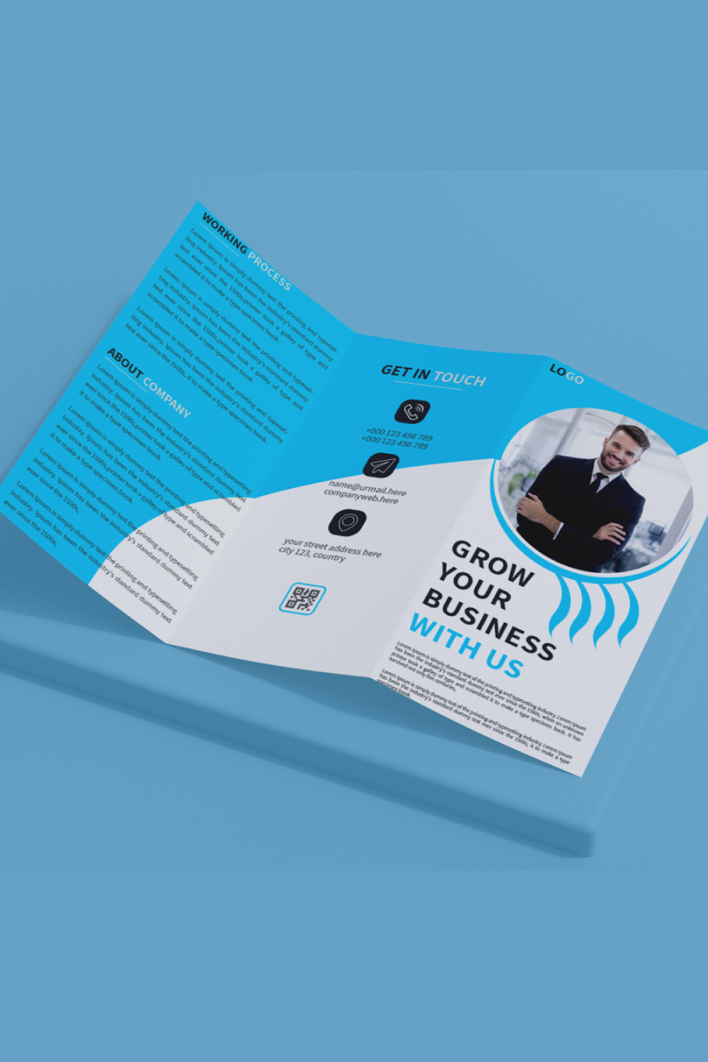 Corporate trifold brochure business template pinterest preview image.
