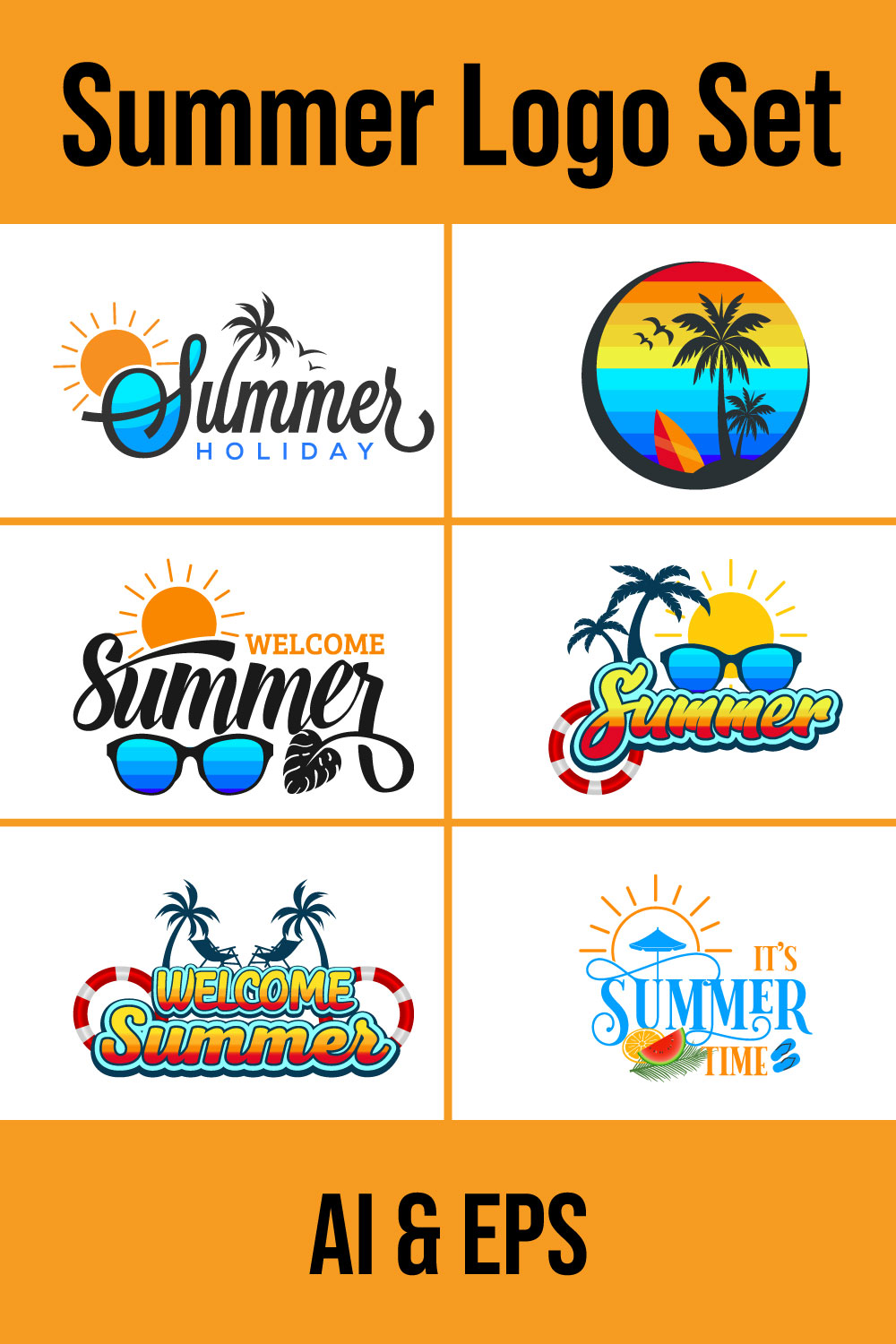 Summer holidays design concept vector illustration Tropical beach scene pinterest preview image.