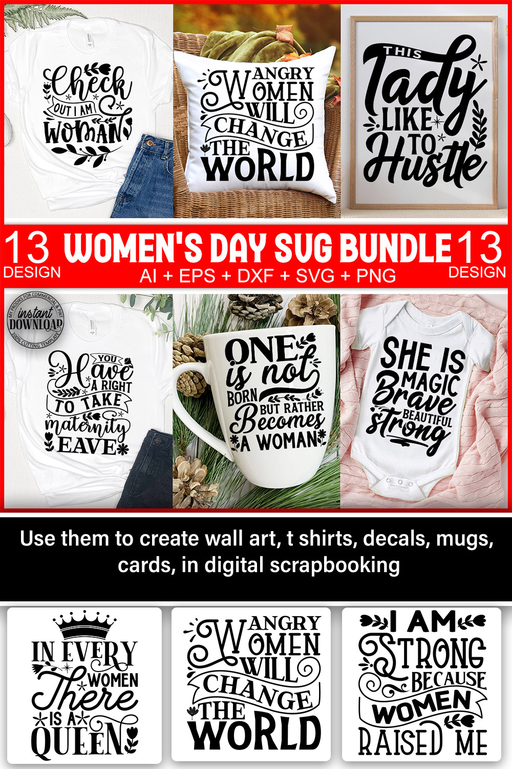 women's day svg bundle pinterest preview image.