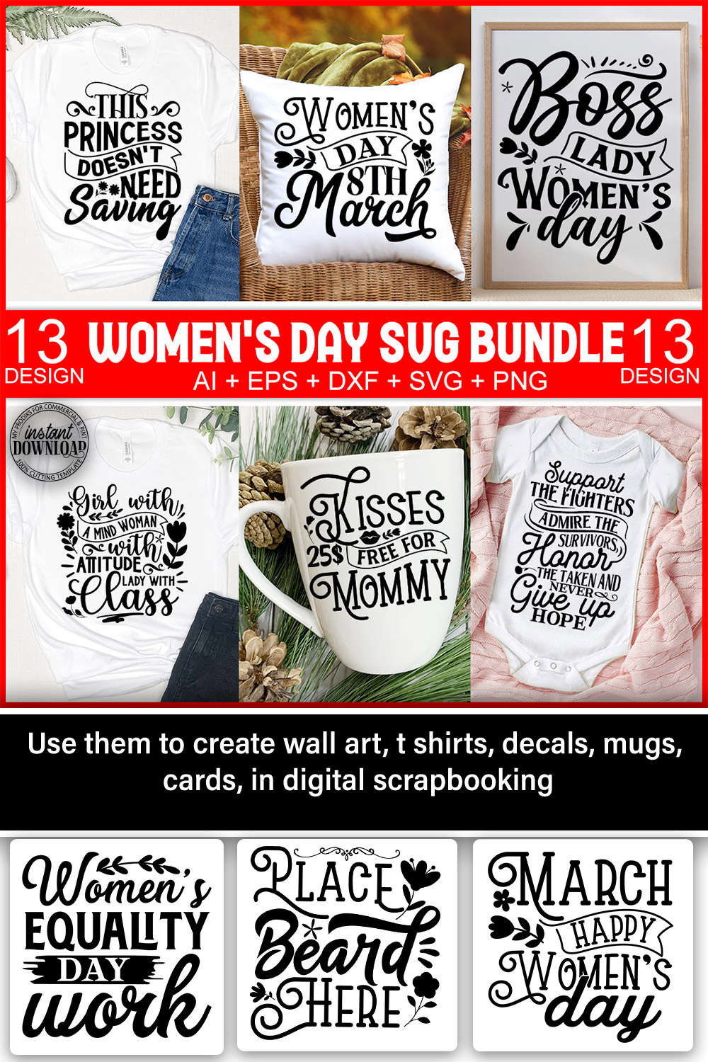 women\'s day svg bundle pinterest preview image.