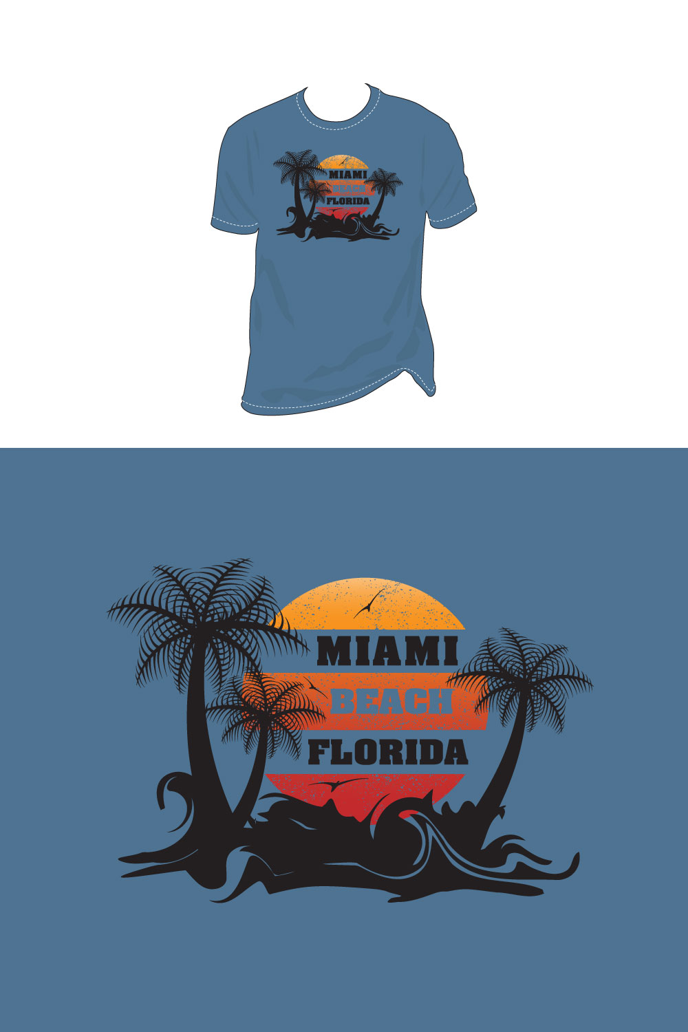 Miami Beach Florida Vector Vintage California Beach palm tree sun vector bird vintage grunge effect t- shirt Design pinterest preview image.