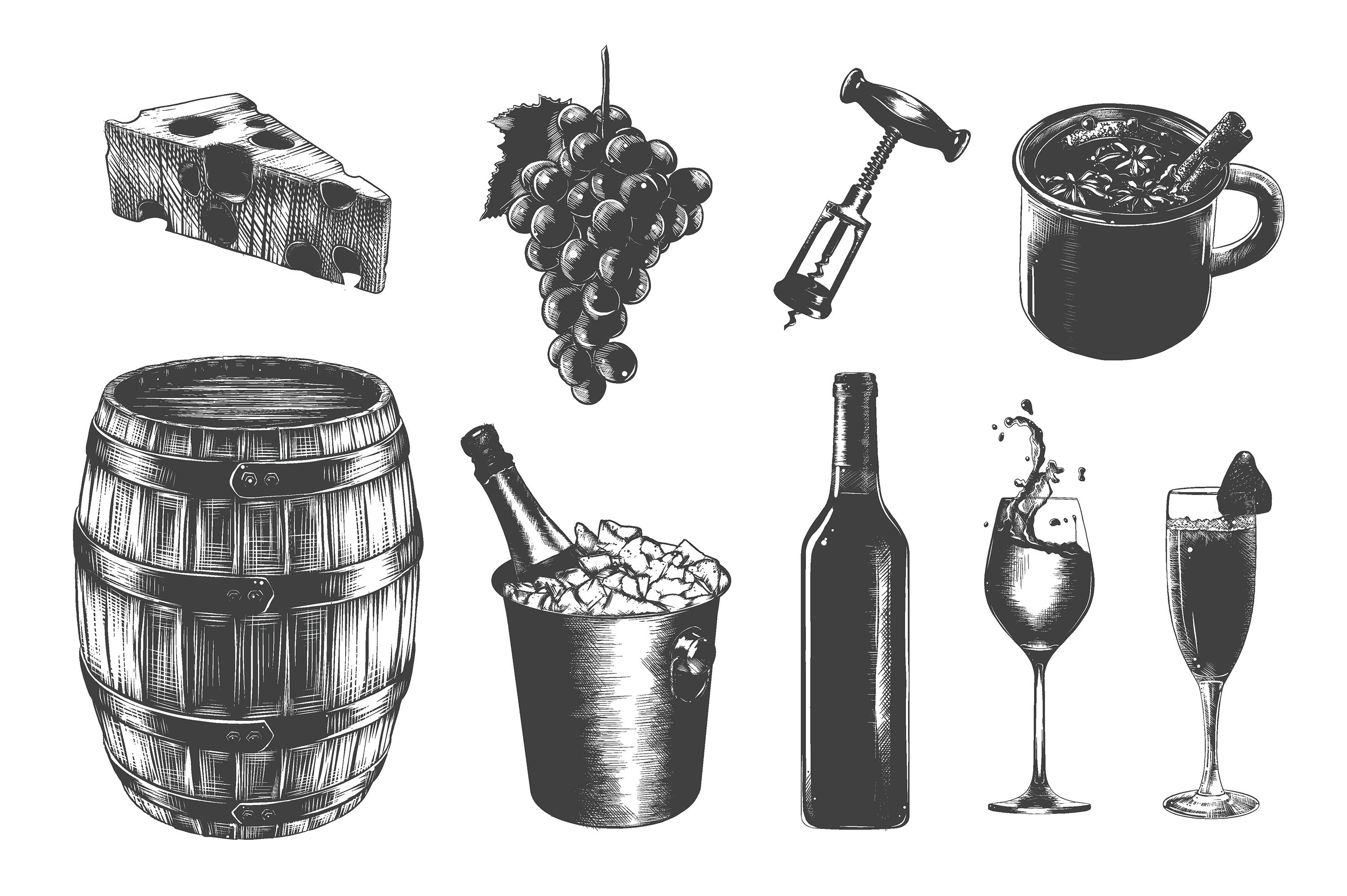 Set of wine related items including a barrel.