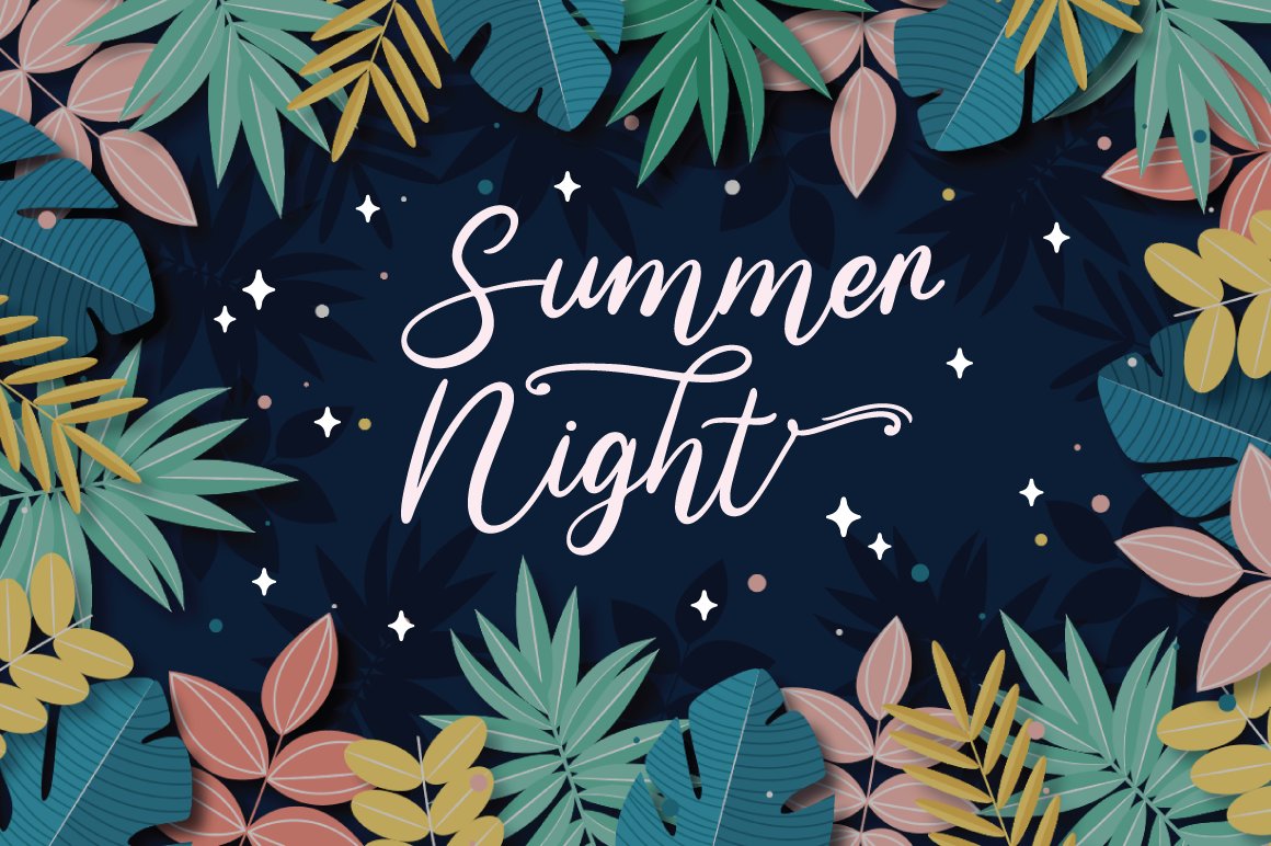3 summer night with floral frame and sparkle background 222