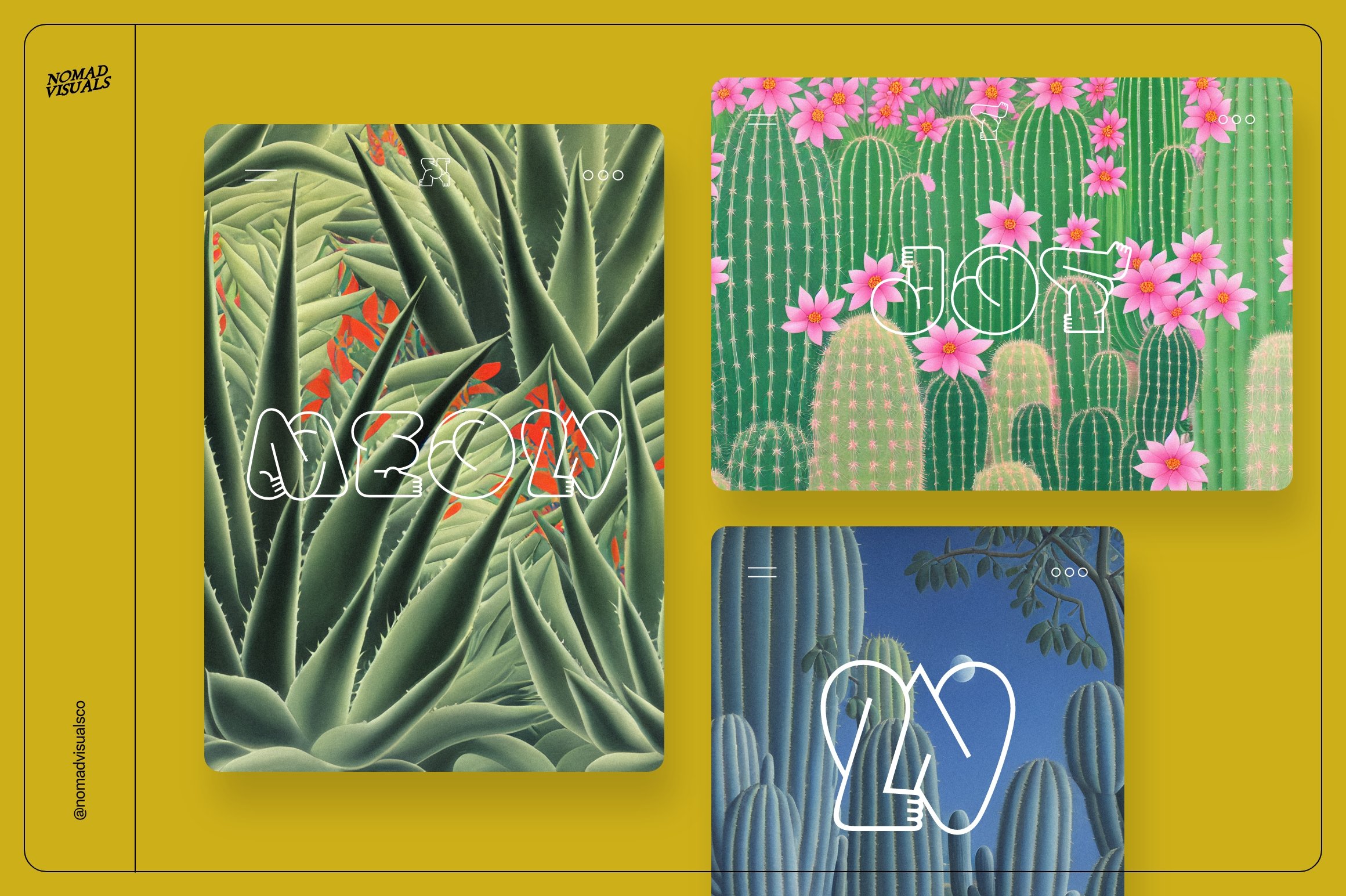Set of four postcards with cactus designs.