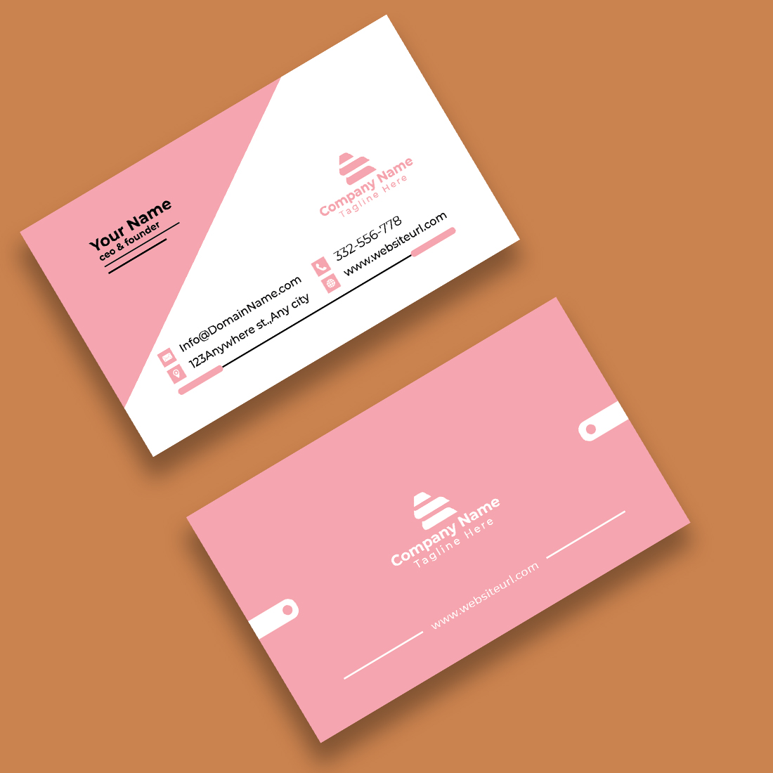 Simple and Clean Pink Business card Templete preview image.