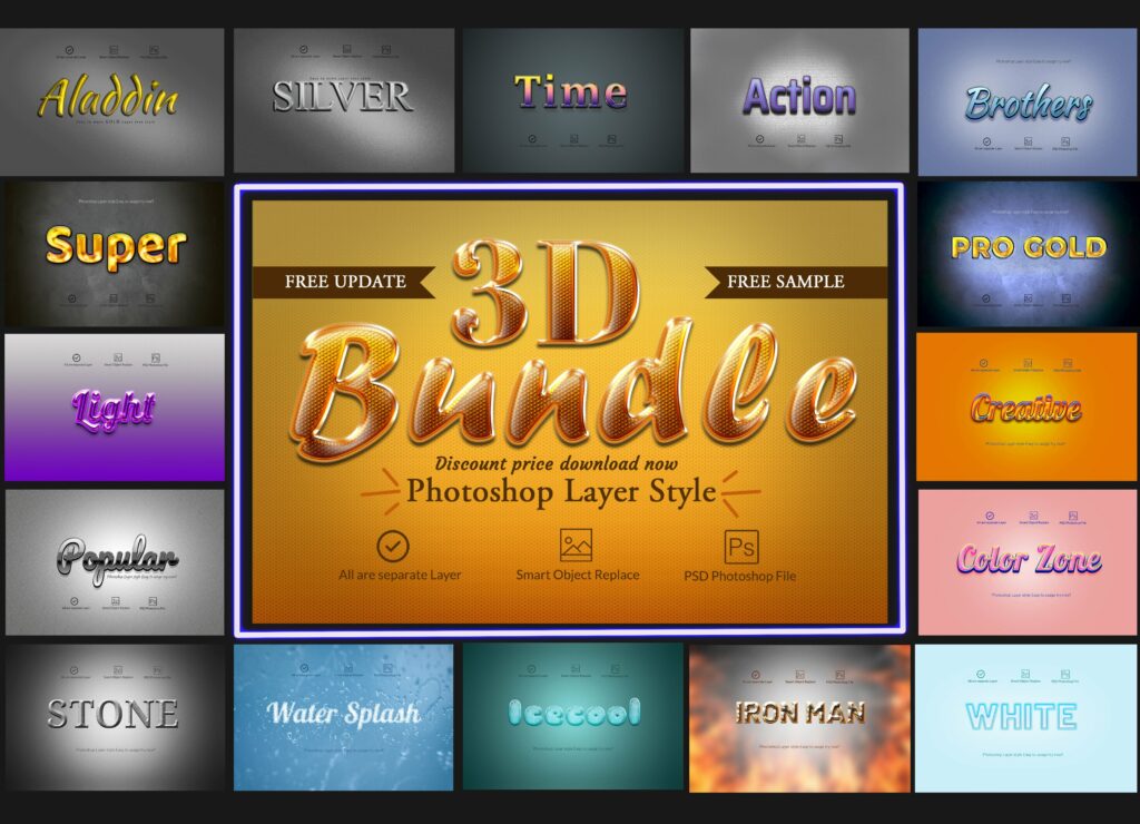 3D Bundle Photoshop Layer Style 2 – MasterBundles