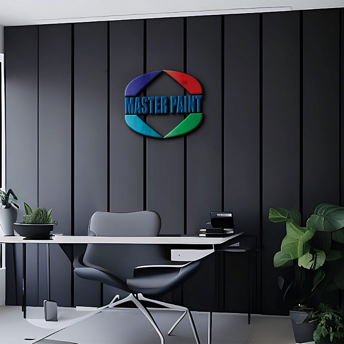 3d logo mockup on black wall office room 435