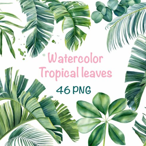 Watercolor Bundle tropical leaves cover image.