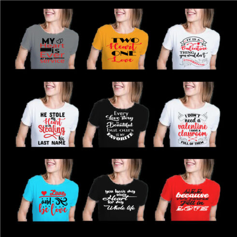 9 Valentine Day Typography T-shirt Design Bundles cover image.