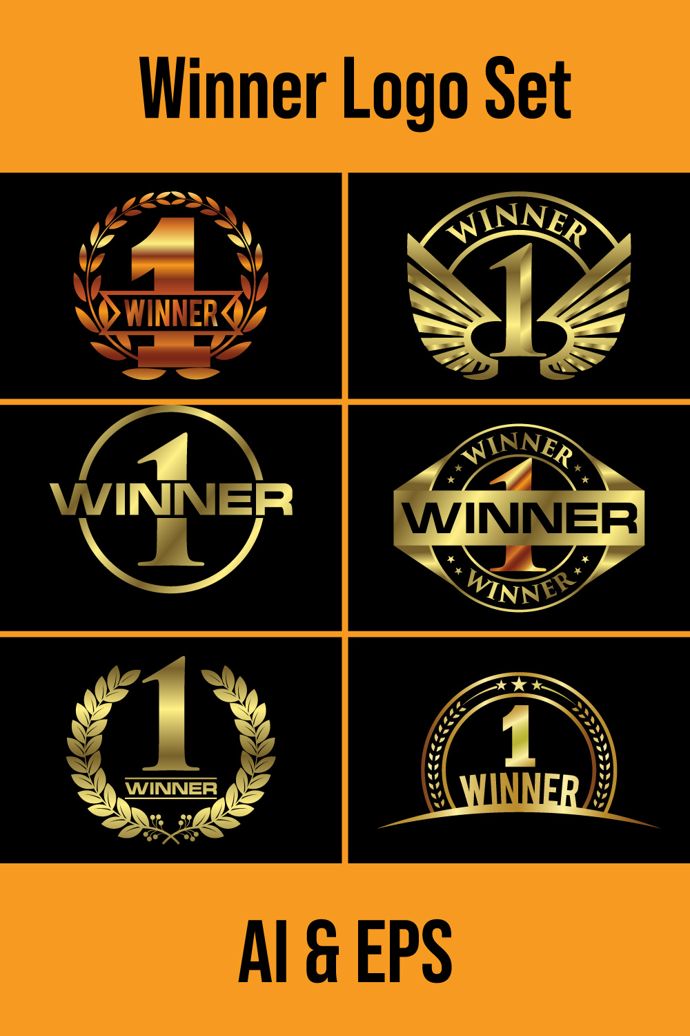 Golden number-one icon, Award, champion, winner, success concept abstract logo sign symbol pinterest preview image.