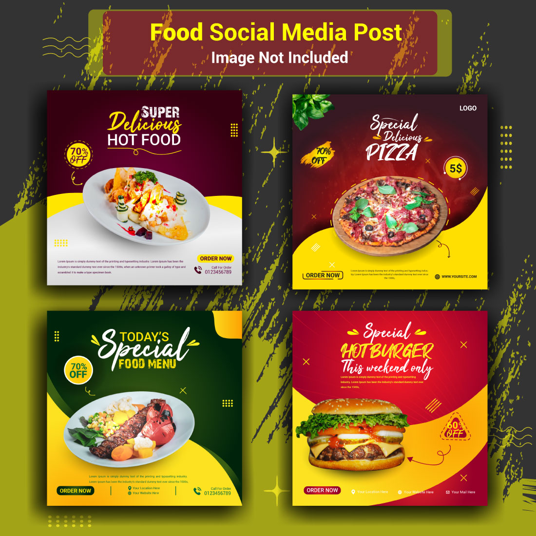 Food social media Post promotion and Ads banner template design preview image.