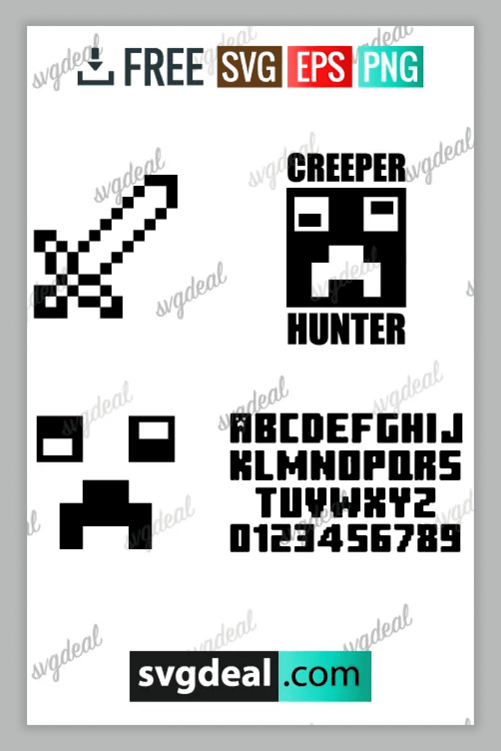 Collage of icons and fonts for Minecraft.