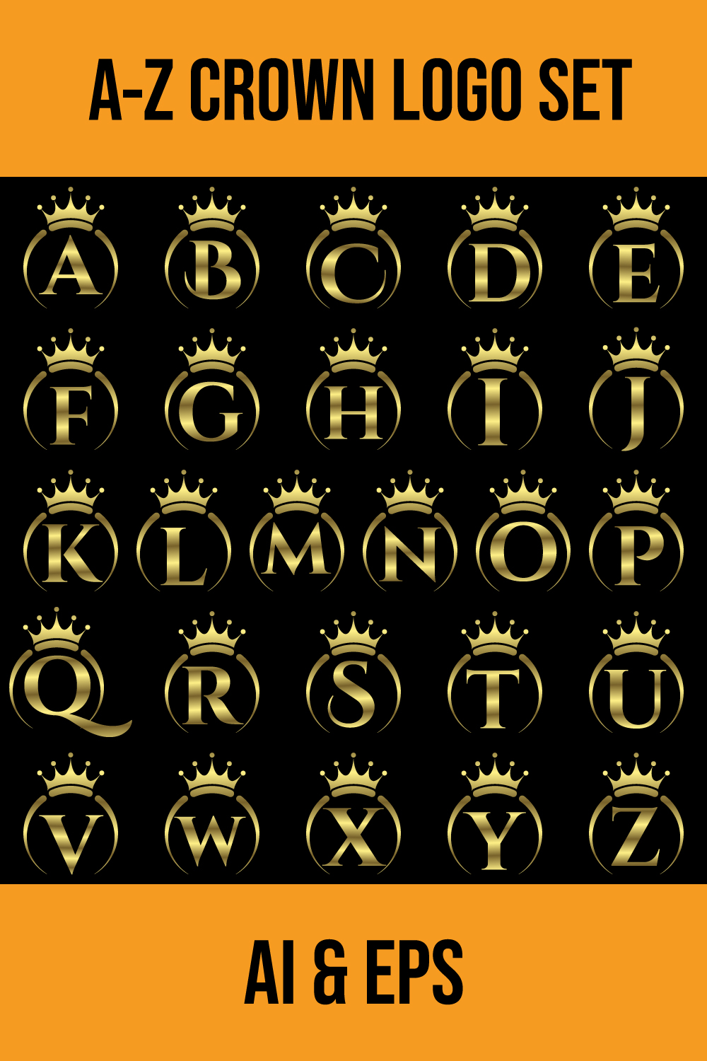 Initial A-Z monogram alphabet with a crown Royal, King, queen luxury symbol Font emblem pinterest preview image.