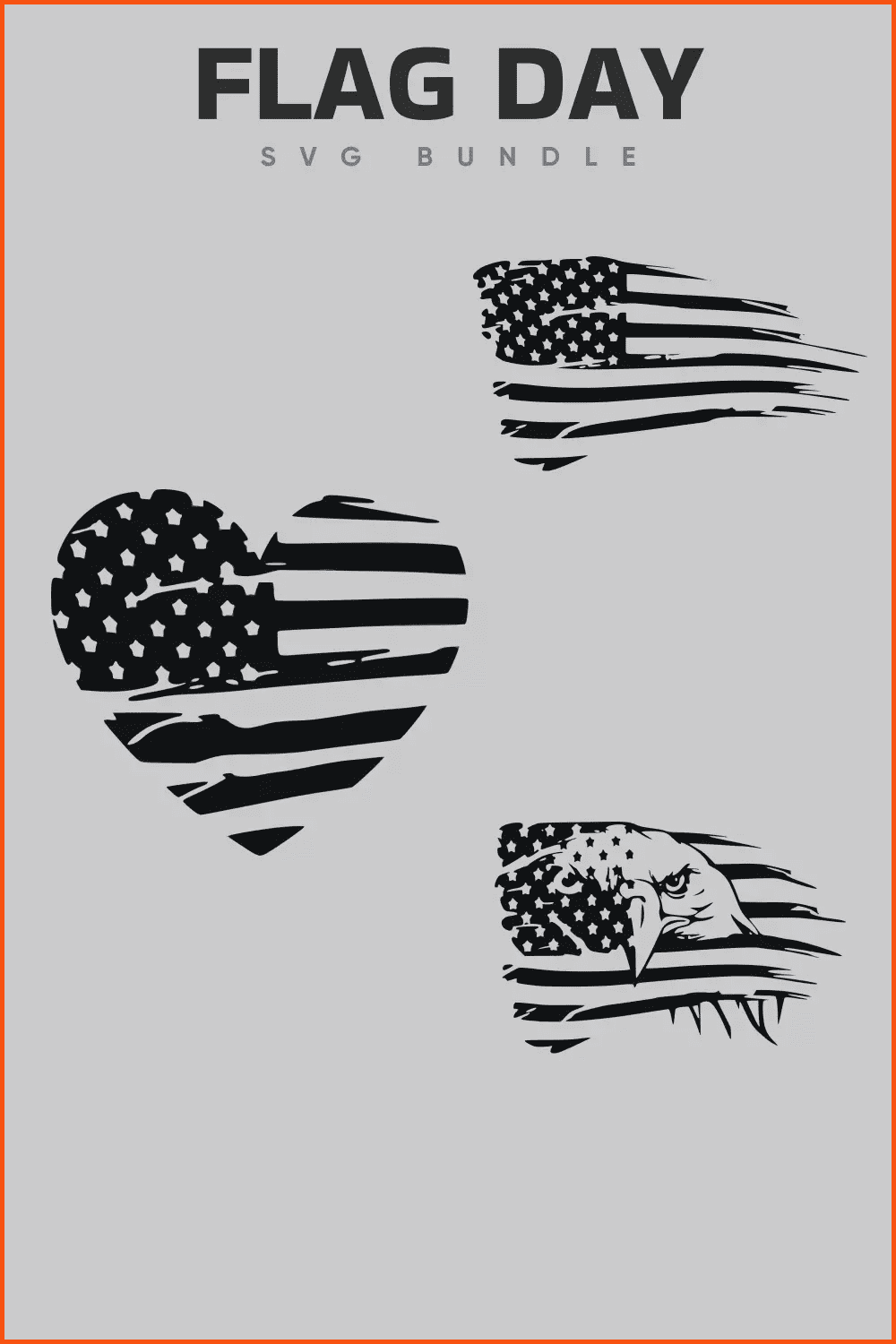 Collage of black and white images of the American flag in the form of a wing, heart, eagle.