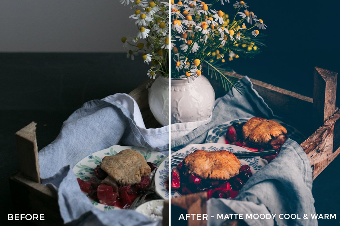 4 matte moody cool warm black.white .vivid food still life lightroom presets kati filtergrade digital marketplace 447