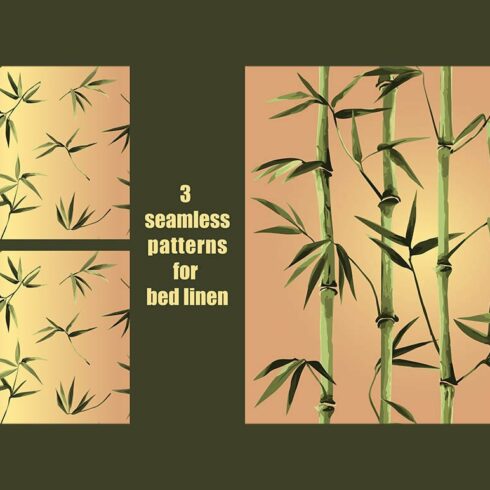Set of three images of bamboo leaves.
