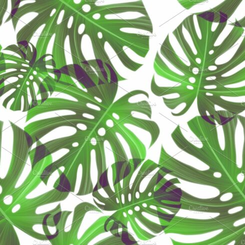 Pattern of green leaves on a white background.