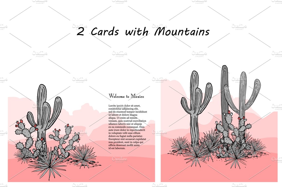 Two cards with cactus plants.
