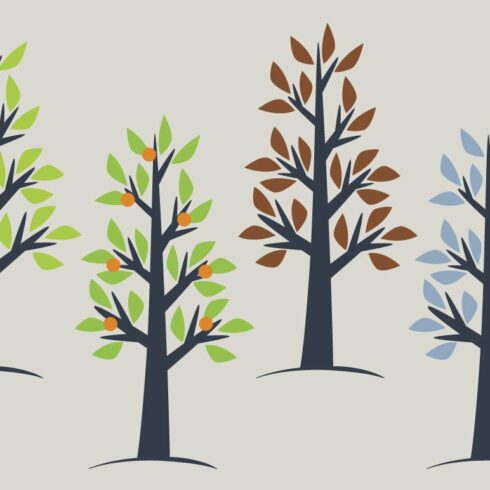 Group of trees with different colored leaves.