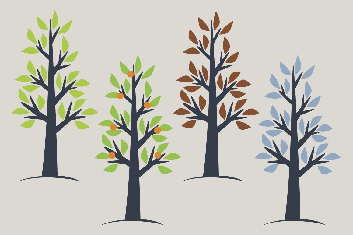 Group of trees with different colored leaves.