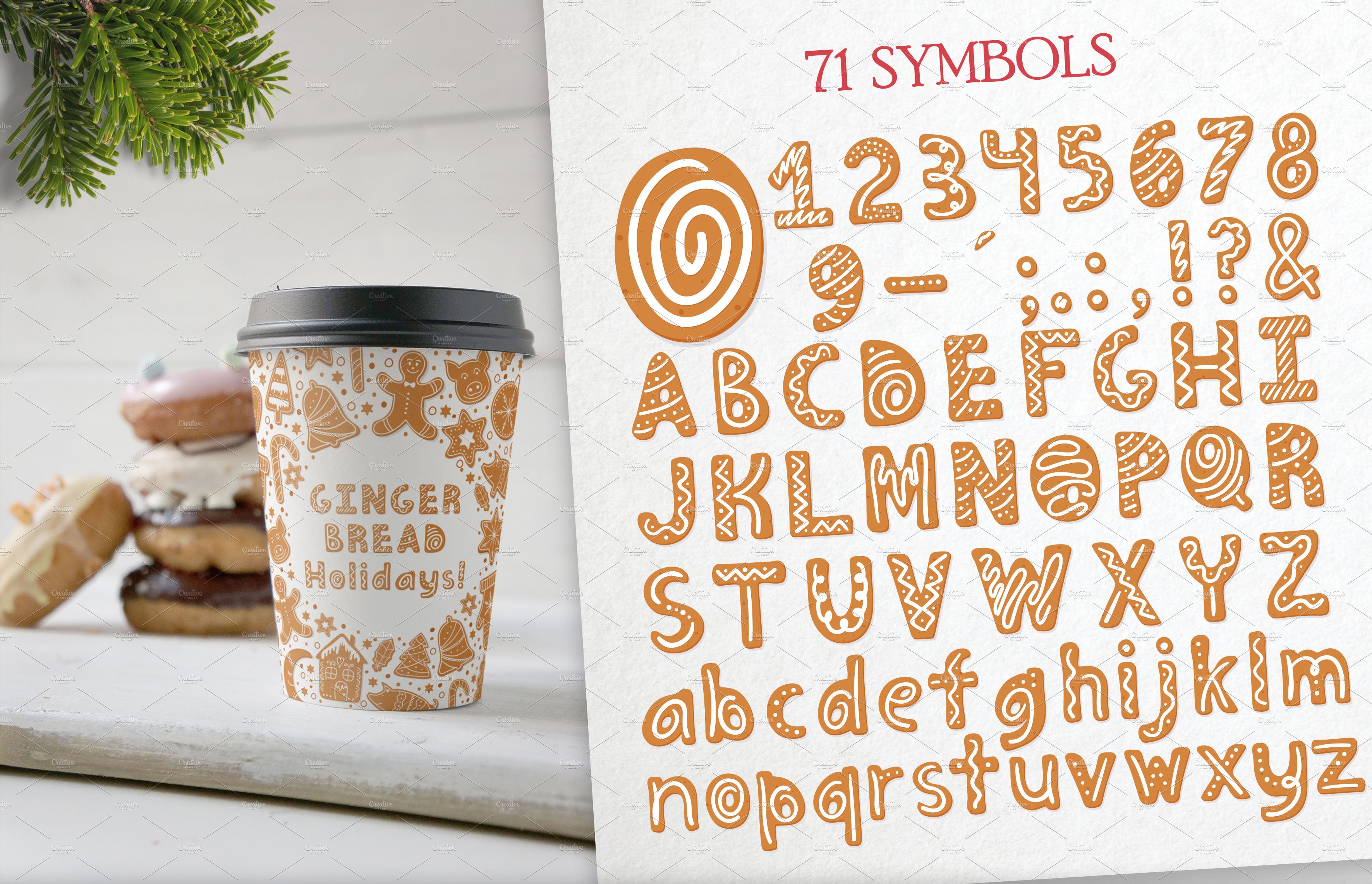 Gingerbread Christmas color SVG font preview image.