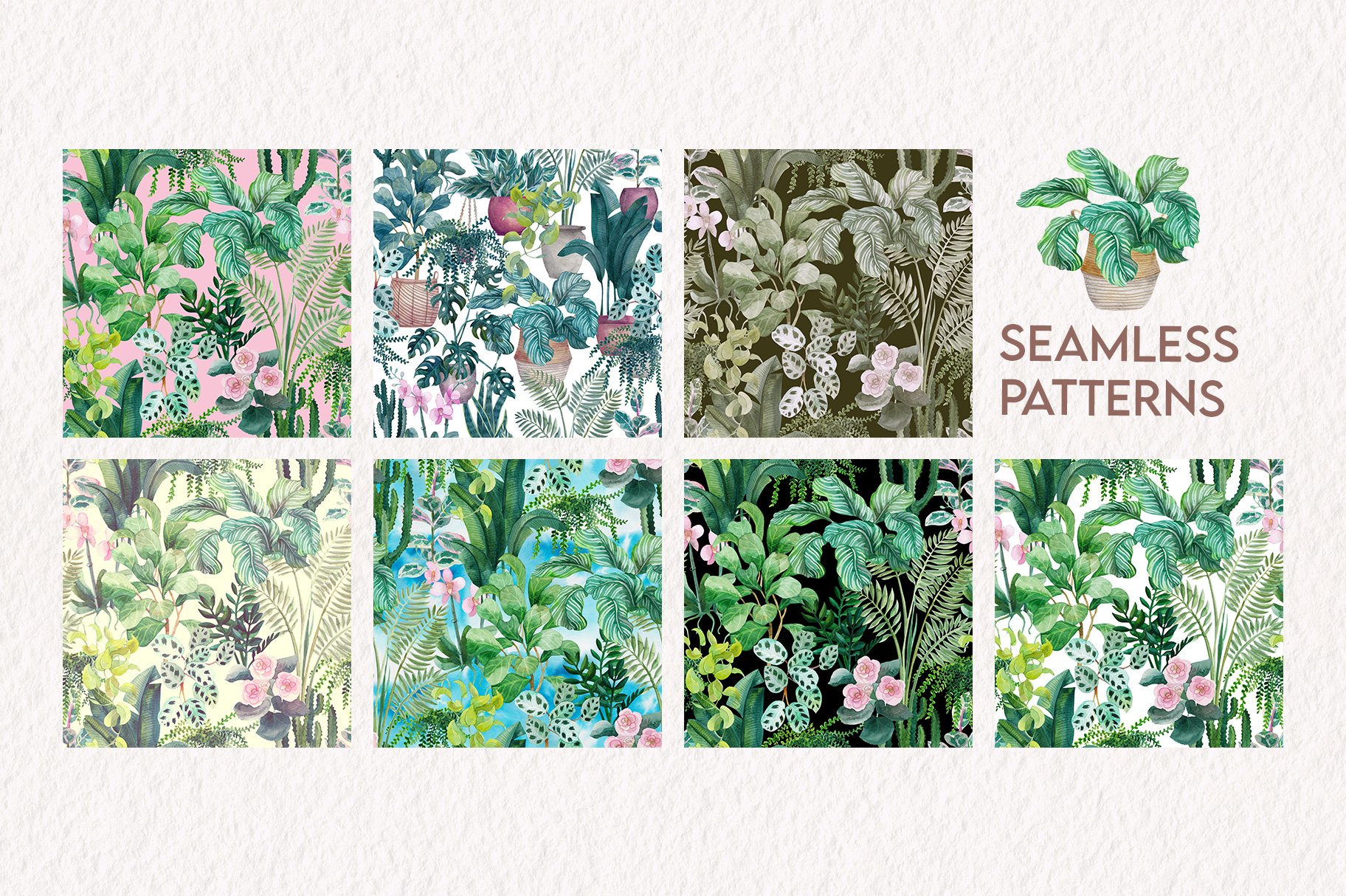 Set of four different patterns of plants.