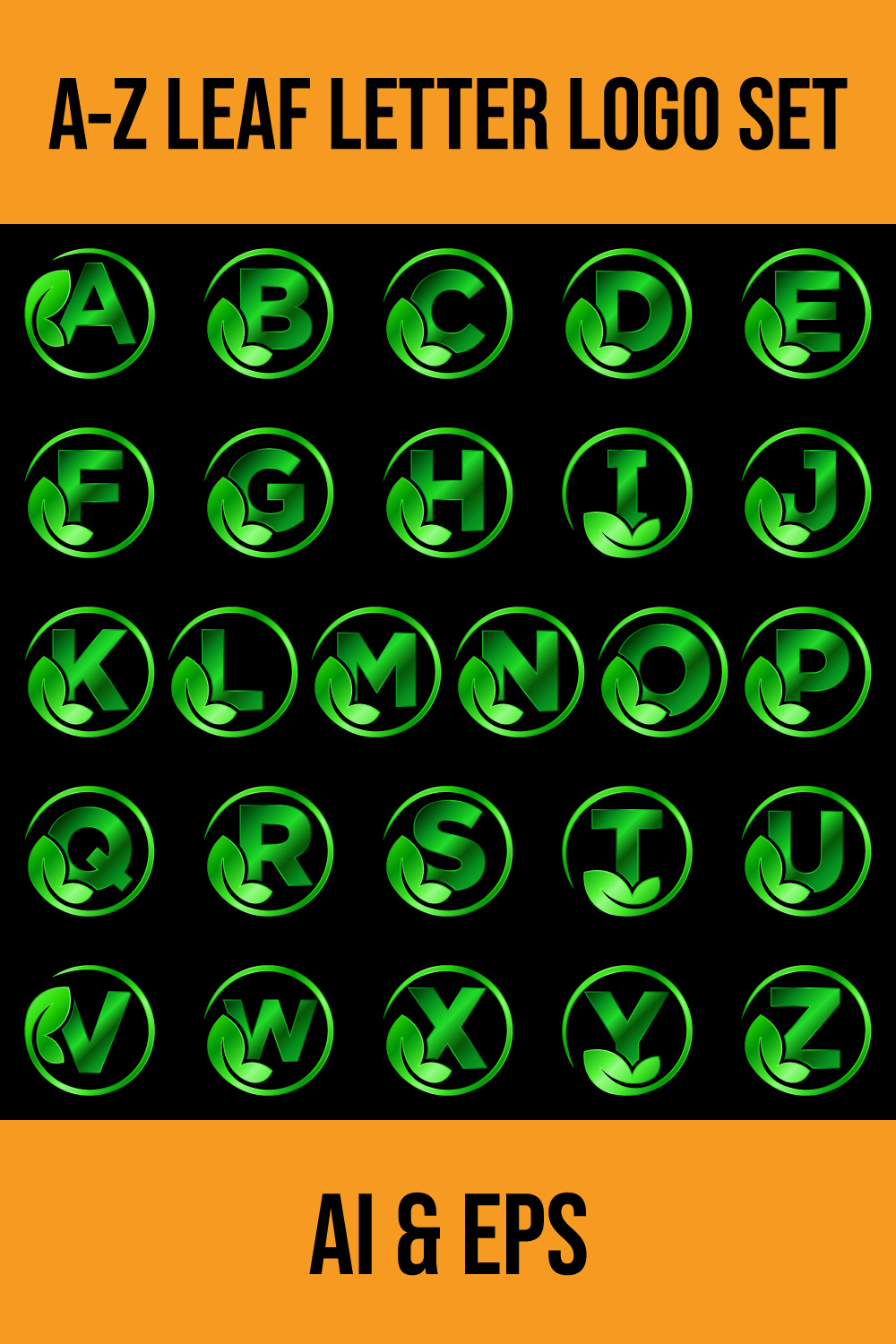 Initial A-Z monogram alphabet with leaf Eco-friendly logo concept Font emblem pinterest preview image.