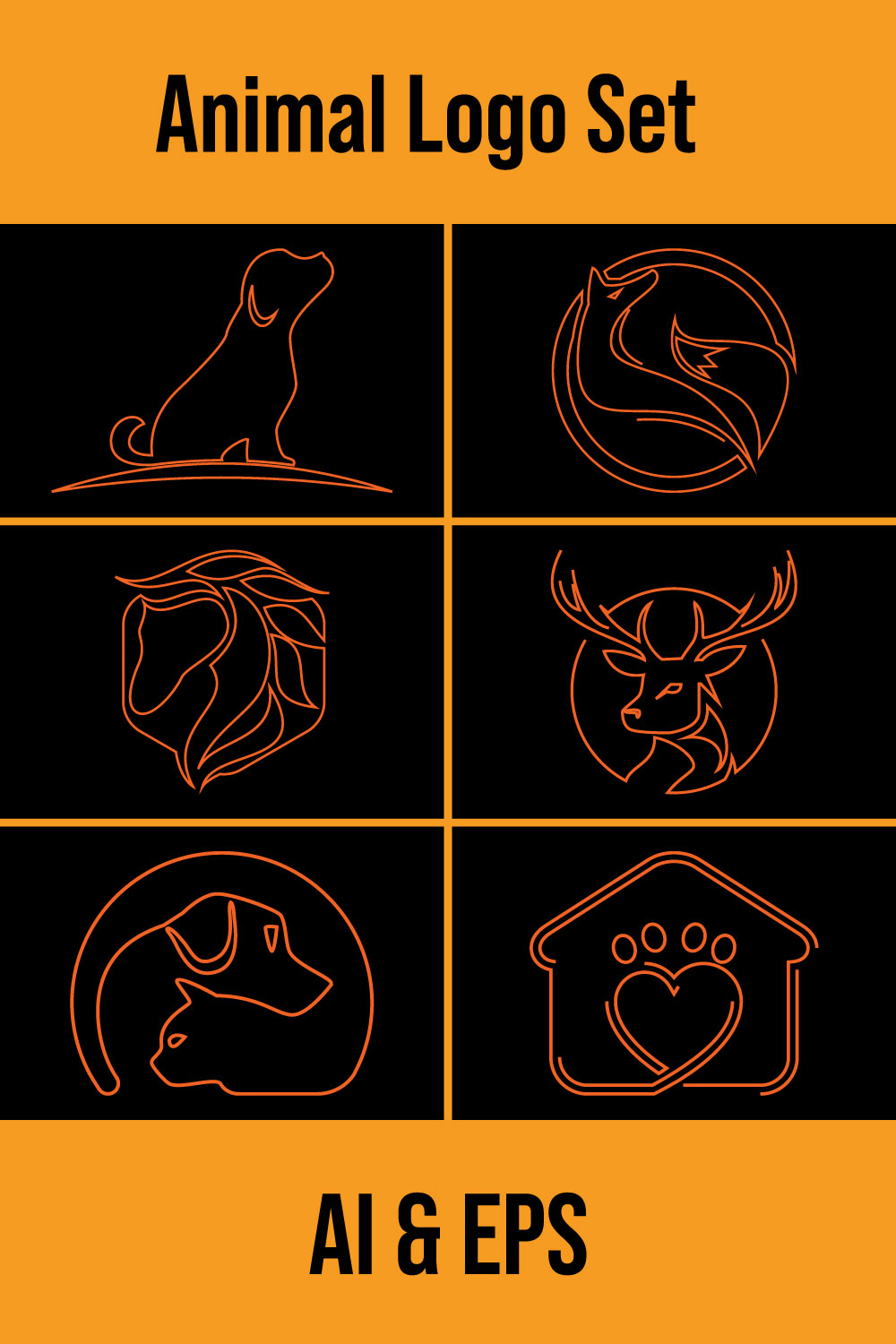Line Art Style Horse Head, Fox, Deer Head, And Dog Icon Logo Design, Creative Logo Design Animal Logo Design Vector Icon Illustration pinterest preview image.