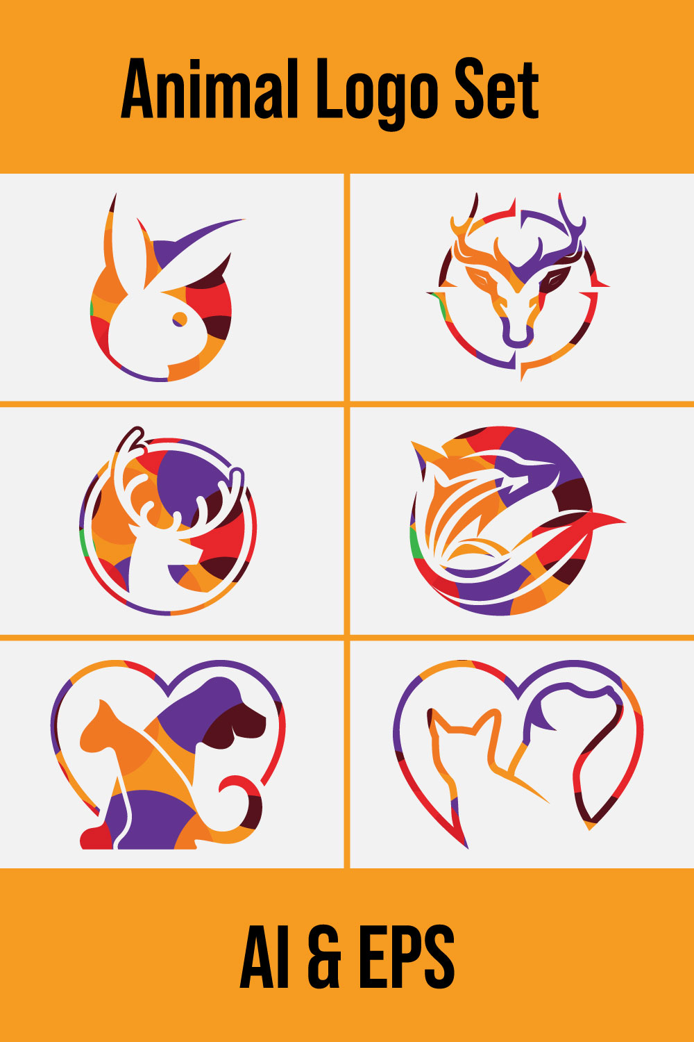 Low Poly Style Rabbit, Fox, Deer Head, And Dog Icon Logo Design, Creative Logo Design Animal Logo Design Vector Icon Illustration pinterest preview image.