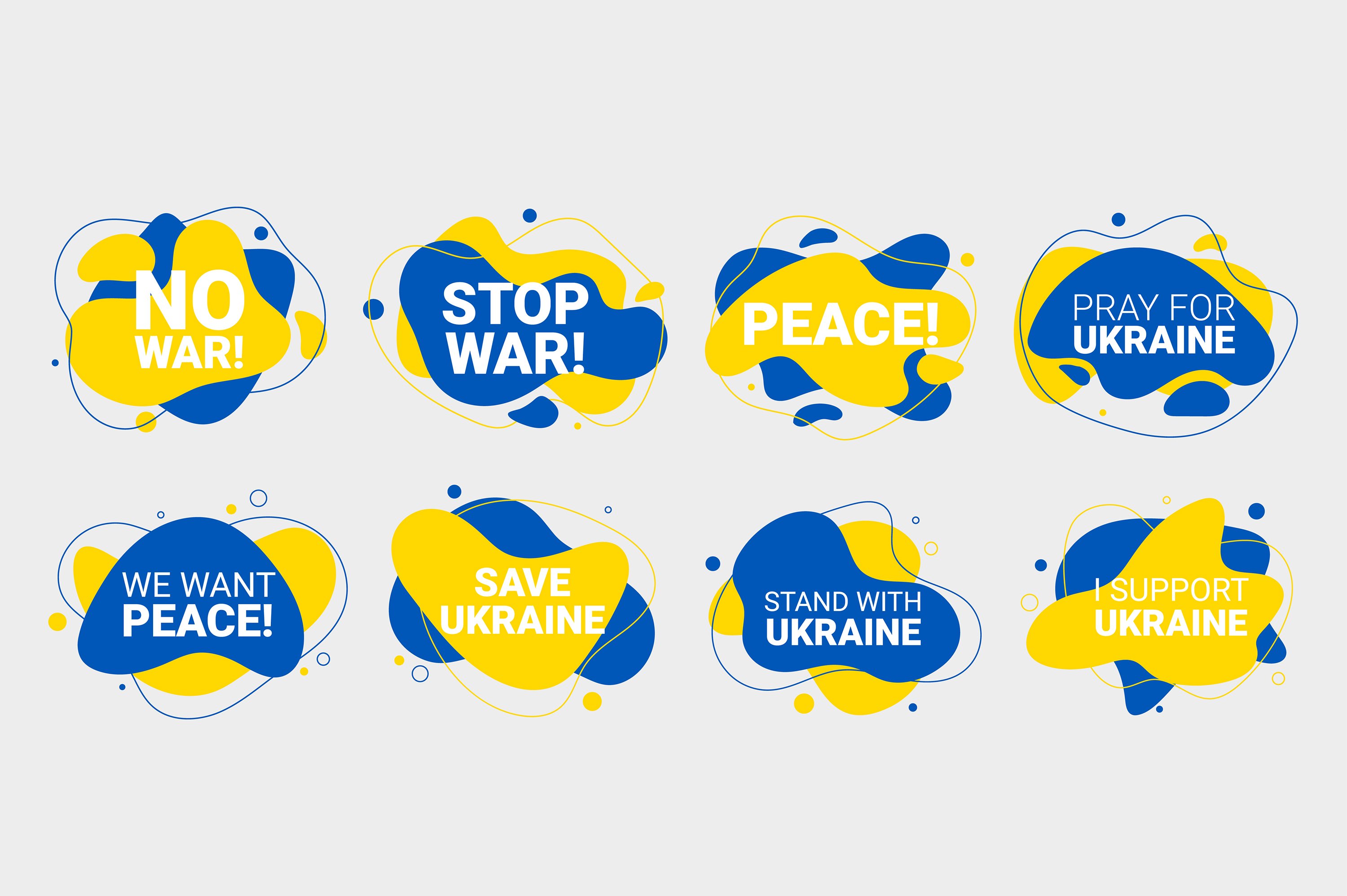 Bunch of stickers that say stop war.