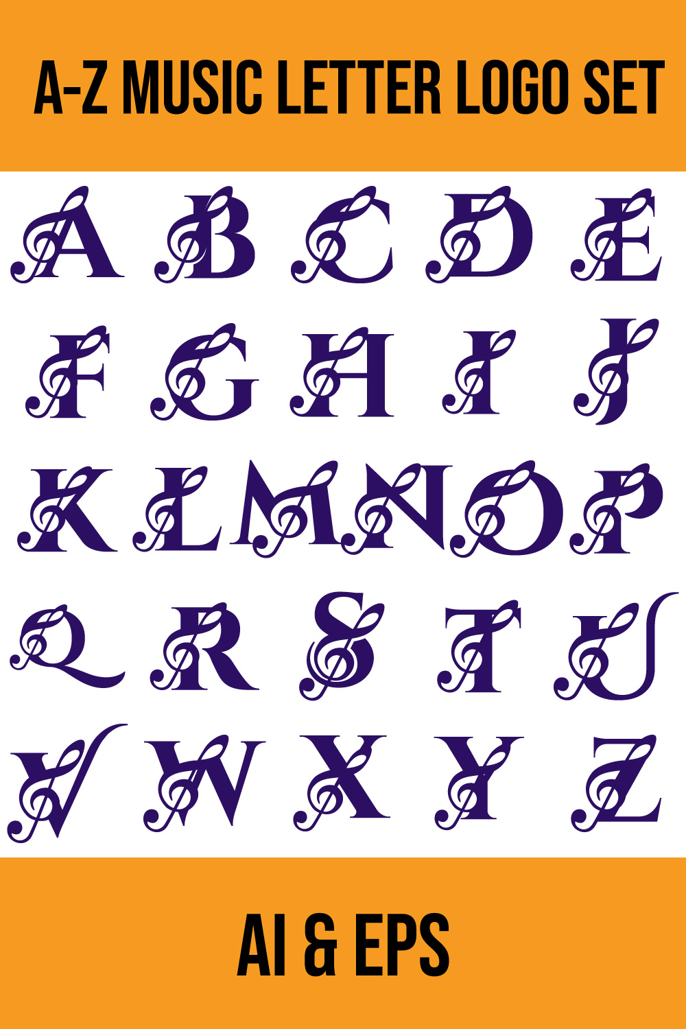 Initial A-Z monogram alphabet with a musical note Symphony or melody signs Musical sign symbol pinterest preview image.