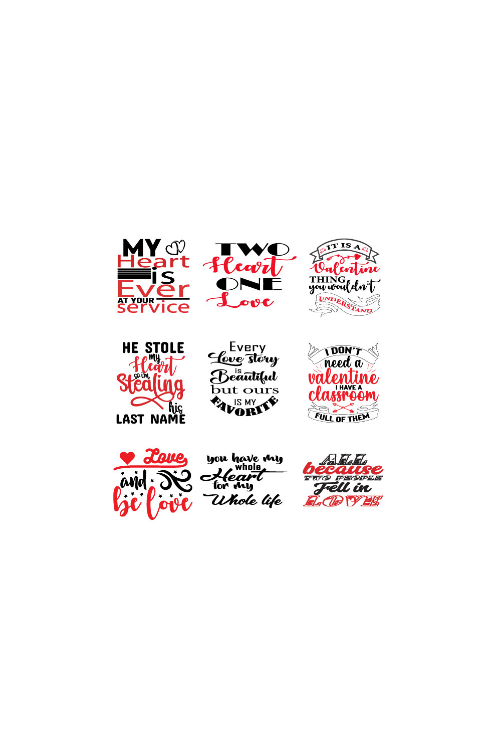9 Valentine Day Typography T-shirt Design Bundles pinterest preview image.