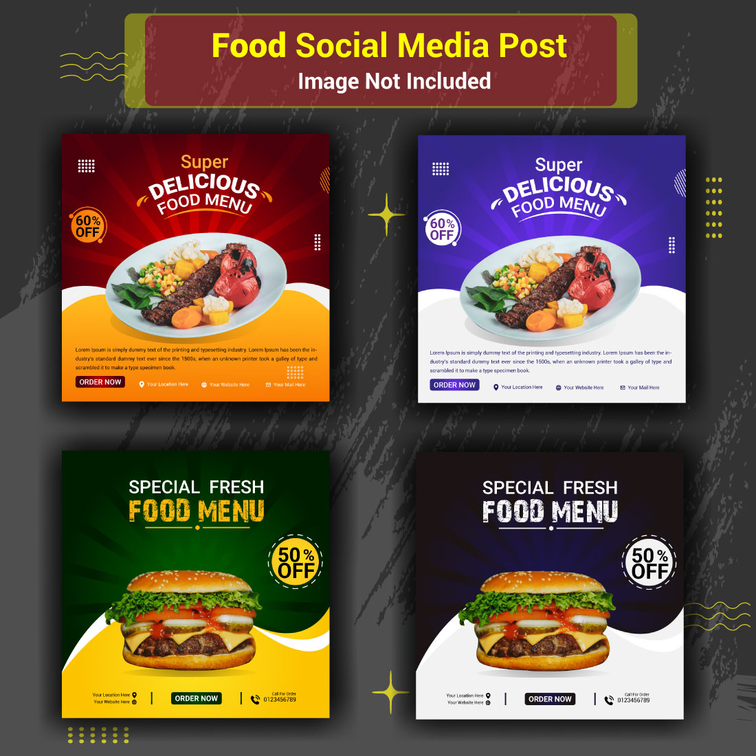 Restaurant Food social media post And Ads Web Banner template Design preview image.
