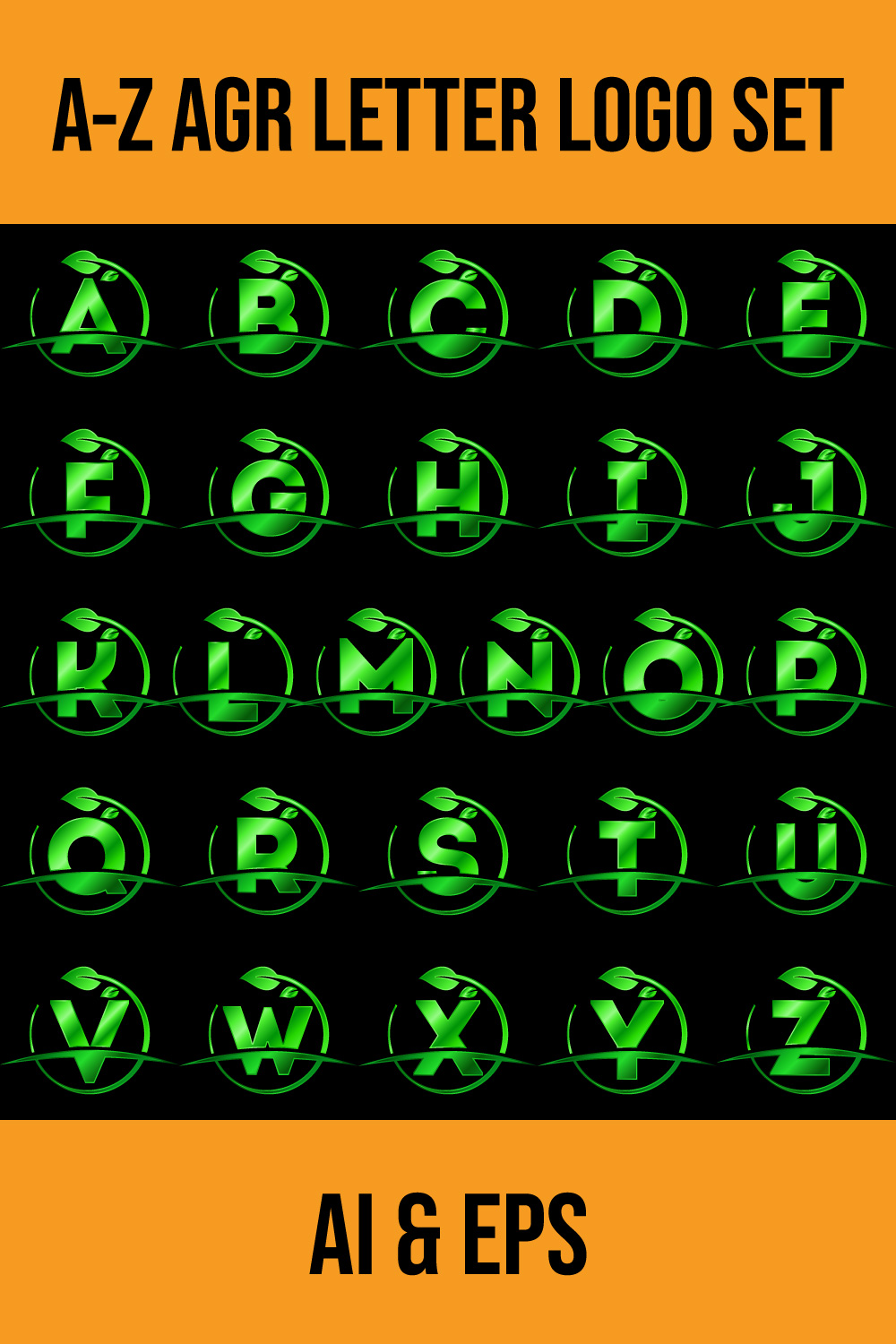Initial A-Z monogram alphabet with circle leaf and swoosh Eco-friendly logo concept Font emblem pinterest preview image.