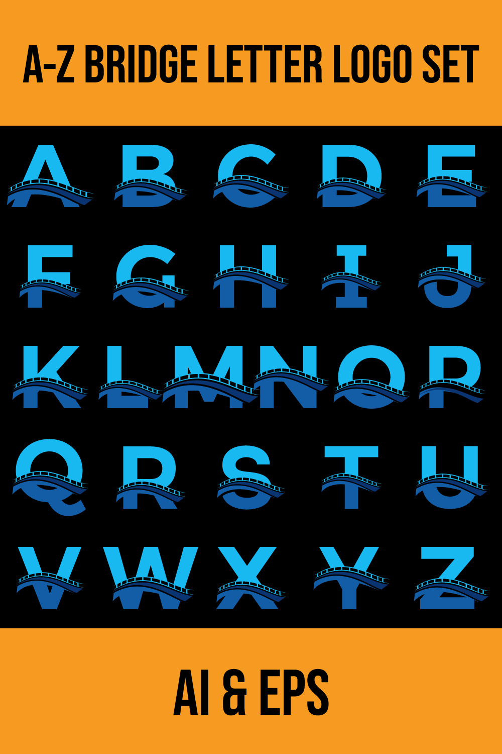 Initial A-Z monogram letter alphabet with bridge sign Abstract bridge logo design template pinterest preview image.
